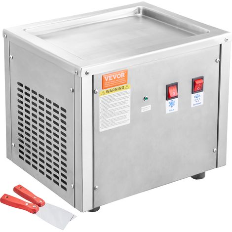 Mophorn Máquina para Hacer Helados Fritos Bandeja para Helados Fritos de 28 x 24 cm Plancha para Helados Enrollados de Acero Inoxidable con Compresor y 2 Raspadores para Hacer Helados, Yogur Helado (1/5)