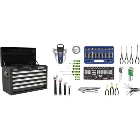Sealey AP33059BCOMBO Superline PRO Topchest 5 Drawer with 139pc Tool Kit - Black