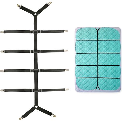 Tendeur de Drap Ajustable - Compatible avec Tous Les Matelas, Évite Le Glissement et Les Plis (Noir，2pcs) (1/5)