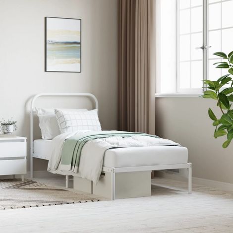 Cadre de lit métal sans matelas-Structure de lit avec tête de lit blanc 90x190cm 835696 (1/5)