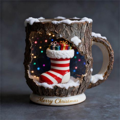 Tasse De Noël - Finition Craquelée - En Céramique - Compatible Micro-ondes Et Lave-vaisselle - Capacité 350 Ml - Design Forêt Festive - 1 Pièce (1/5)