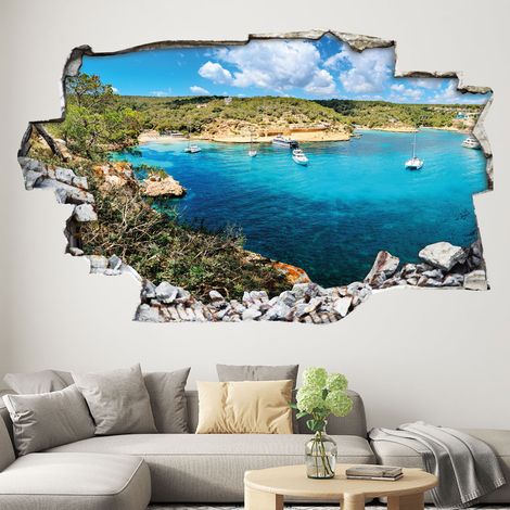 Stickers Trompe l'oeil trou dans le mur - Mer - 20 x 32 cm (1/3)