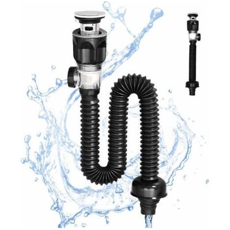 Siphon universel pour lavabo, Kit de vidange pour lavabo de salle de bain, avec tuyau de vidange d'évier en P flexible et extensible, pour trou de vidange de 1-1/4'' et 1-1/2'', (1/4)