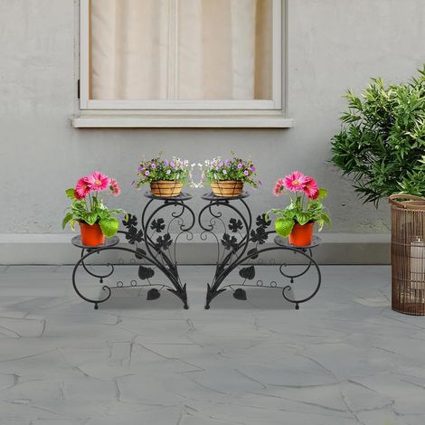 2 Stück Metall Eisen Kunst Blumenbänder, Retro abnehmbare Dekoration Halter, für den Balkon Garten Wohnzimmer, 45 20 41cm (schwarz) (1/5)