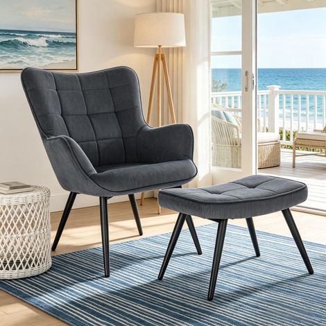 Fauteuil TV élégant avec repose-pieds, ensemble assise confortable, transat inclinable avec pouf (livré avec fauteuil et pouf) (1/5)