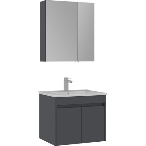 Ensemble Meuble Vasque avec Miroir (2 Pièces) "Side 65 v2" - 65 x 45 x 52 cm - Matte Anthracite (1/3)