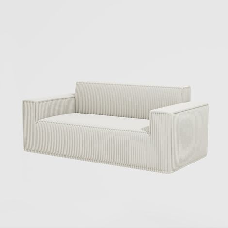 Sofá de 2 plazas de pana blanco roto con asiento profundo (1/5)