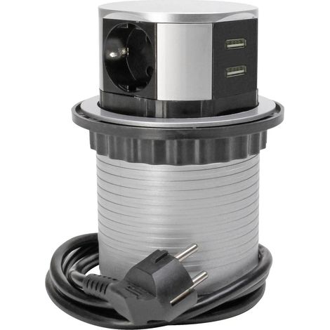 [NEUWERTIG] B-Ware Kopp Steckdosenturm Steckdosenleiste Usb Schutzkontakt Einbau Versenkbar Silber
