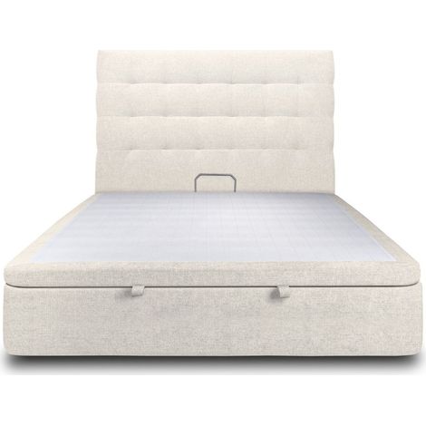 Lit coffre 140x190cm avec tête de lit capitonnée Tissu Beige clair - Hauteur totale : 39cm (1/5)