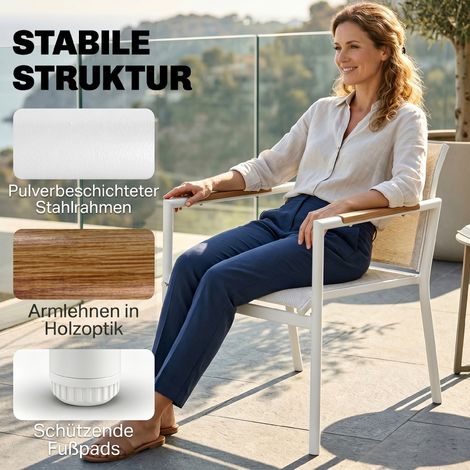 Ensemble de mobilier de jardin, salon de jardin pour 4 personnes, avec canapé 2 places, 2 fauteuils, table en métal et repose-pieds. (1/5)