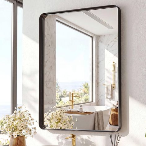 Miroir de Salle de Bain Rectangulaire 90 x 60cm, Miroir Décoratif (1/5)