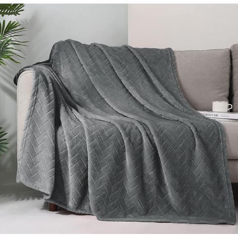 Couverture en polaire en peluche ,couverture de canapé taille queen, couverture décorative douce et moelleuse pour canapé- confortable et légère,gris foncé, 127x152 cm (1/5)