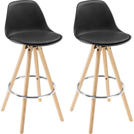 WOLTU 2 x Taburete de Bar con Respaldo Marco de Madera Maciza Imitación de Cuero para Cocina Bar Paquete de 2 Unidades Negro (1/5)