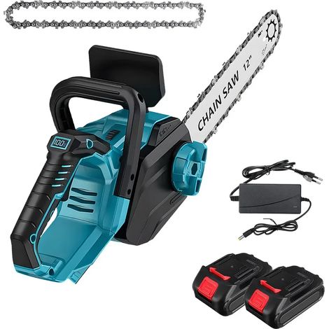 Motosierra inalámbrica de 12 pulgadas y 1200 W con pantalla LCD: motosierra ligera para trabajos de carpintería, poda y jardinería incluye 2 baterías.