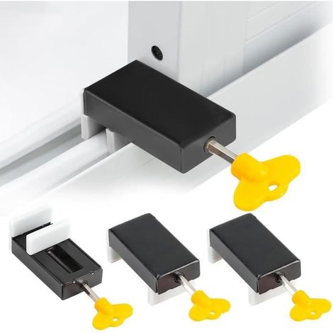 3PCS Serrures Fenêtres Coulissantes avec Clé,Verrou Baie Vitrée Coulissante de Sécurité Réglables en Aluminium,Bloque Cadre Porte (1/4)