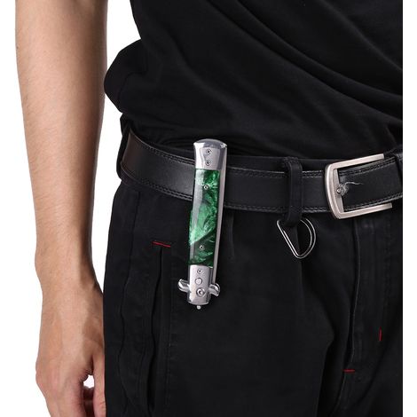 1PC Peigne à Huile Pliable avec Ressort, Lame en Acier Inoxydable pour Coiffure (Vert) (1/5)