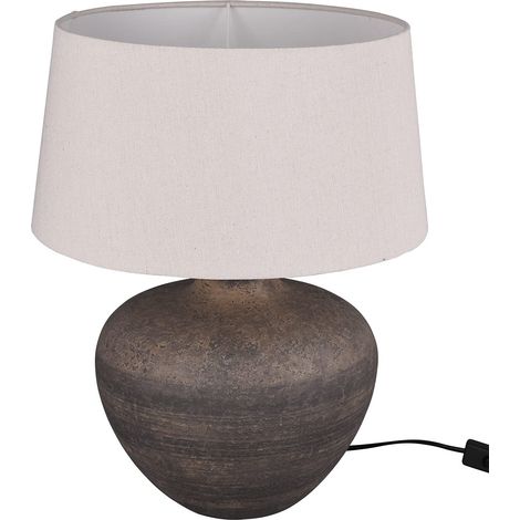 Reality Leuchten Lou R50963844 - Lampada da tavolo in ceramica marrone, paralume in tessuto beige, 1 x E27, altezza 38 cm (1/4)