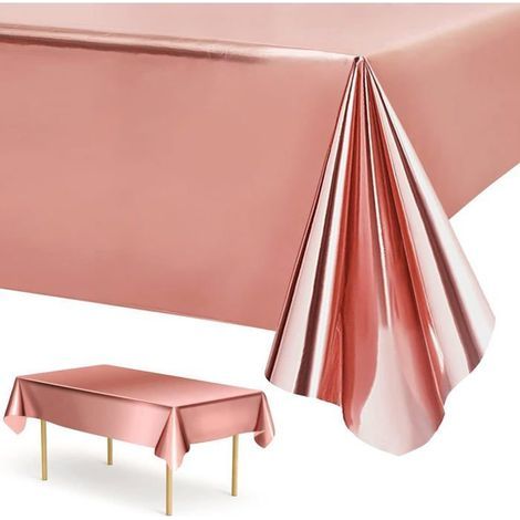 Set of 3 rectangular Rose Gold tablecloths for parties, in metallic pink plastic, perfect for birthdays or weddings, 137.2 x 274.3 c (1/5)