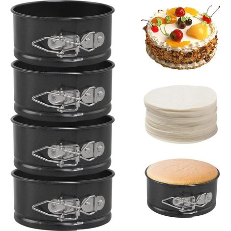 Moule À Gâteau Rond - Fond Amovible - Acier Inoxydable Antiadhésif - Pour Gâteaux Au Fromage Mousses Et Tartes - Lot De 4 (1/5)