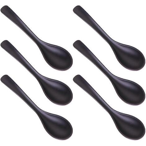 A5 Melamin-Besteckset, schwarzer Suppenlöffel in Porzellanoptik, robustes Geschirr für den Haushalt (140071) – 17,1 x 4 cm – Schwarz (1/4)