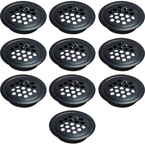 10pcs 53mm Black Stainless Steel Circular Air Vent Grille for Cabinet Shoe Cabinet Ventilation (1/5)