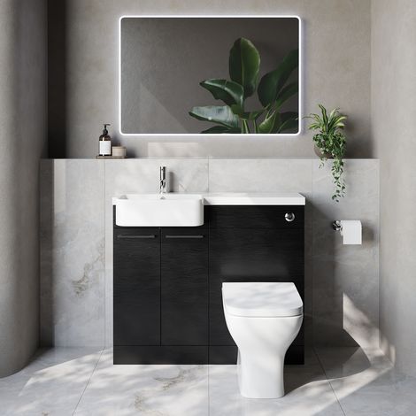 Napoli 250 Nero Oak 1000mm 2 Door Vanity Unit Toilet Suite with Left Hand Round Rico Semi Recessed Basin - 1000mm - Chrome 160mm HandleWith Kingston Toilet Pan and Seat