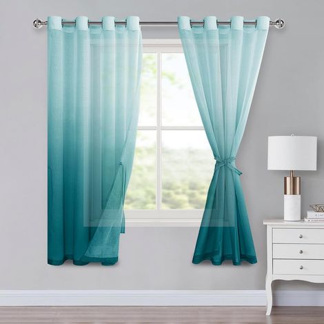 Lot de 2 rideaux à œillets avec embrasses, H 160 x 140 cm, dégradé de couleur, pour chambre à coucher et salon - Bleu, HDEU-EDMBJBS-N-D2P-5563-12 (1/5)
