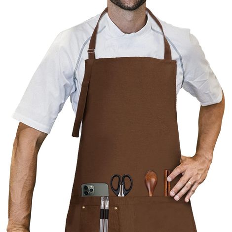 Tablier, 70 x 85 cm, 100% Tablier de Cuisine en Coton avec Cou réglable Sangle, Tablier BBQ (1/5)