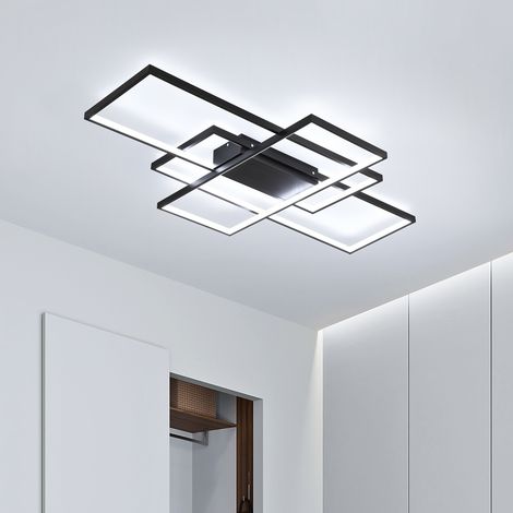 Moderne 68W, Éclairage de Plafond Lustre LED Noir Acrylique Aluminium 3 Carrés, Lampe de Plafond Encastré pour Salle à Manger Salon Étude Cuisine, Blanc Froid/6000K