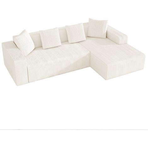 Divano angolare modulare in velluto a coste (panno) bianco con chaise longue e seduta profonda da 261 cm (1/5)