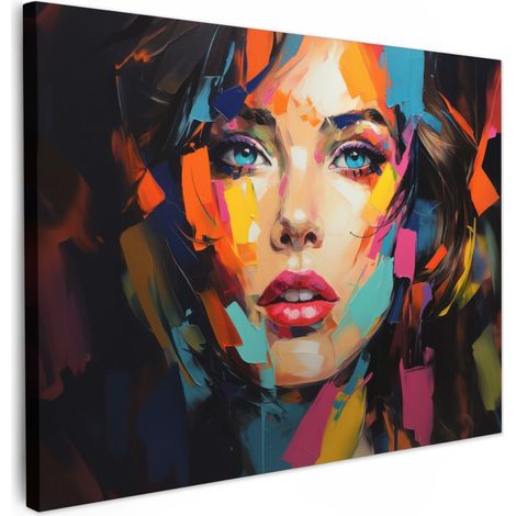 TABLEAU SUR TOILE Femme - Portrait - Coloré - Art Décoration Murale 40x30 cm