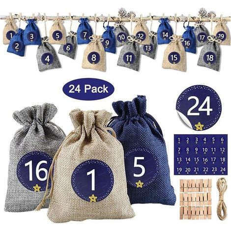 Sac De Calendrier De Lavent - En Jute Naturel - 15 X 12 Cm - Pour Petits Cadeaux - Lot De 24 (1/5)
