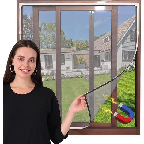 Moustiquaire magnétique pour fenêtre 120 x 130 cm, découpable, moustiquaire avec filet fin, cadre blanc, maille en fibre de verre grise, accessoires et bandes magnétiques (1/5)