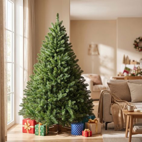 Sapin de Noël Artificiel Réaliste avec Support en Bois et Sac de Rangement, 100 x 100 x 150 cm, Vert (1/5)