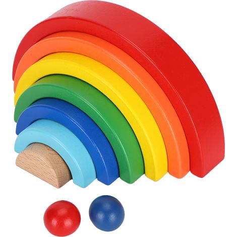 Arc-en-ciel Empilage Bois Blocs Construction Enfant Puzzle Couleur Demi-cercle Assemble Jouets (1/5)