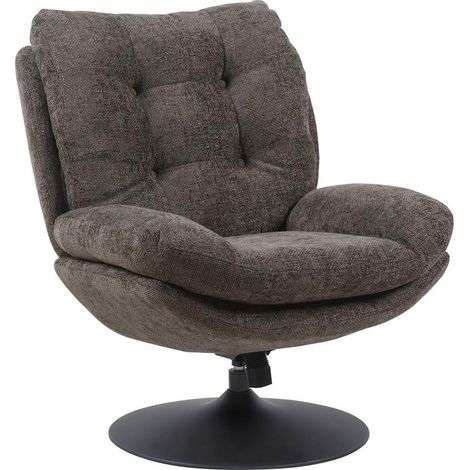 Fauteuil club marron – Piètement métal noir – Assise rembourrée – 100% polyester – Pour salon, chambre, bureau – Amadeus