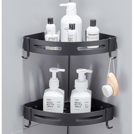 Support de douche d'angle noir sans perçage salle de bain rangement accessoires de bain douche en aluminium inoxydable porte-savon de douche ensemble de 2 avec crochets (1/4)