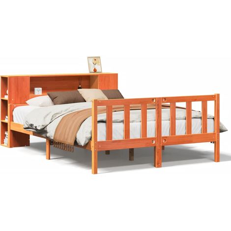 Maison Exclusive - Lit bibliothèque sans matelas cire marron 150x200cm bois massif (1/5)
