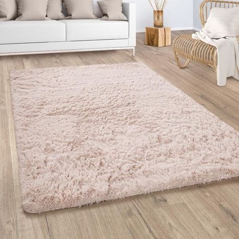 Paco Home Shaggy Wohnzimmerteppich, Langflor-Kunstfell, weich und flauschig, Creme-Beige, 80 x 150 cm