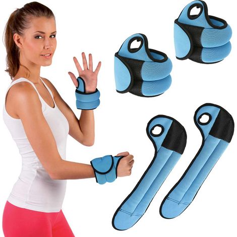 Set 2 Pesi Polsi e Caviglie 1 kg Allenamento Palestra Aerobica Fitness Blu