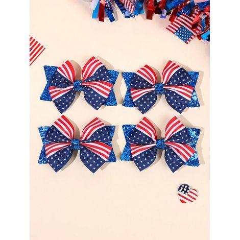 Lot de 4 pinces à cheveux nœuds en tissu à rayures multicolores pour le 4 juillet (Indépendance des États-Unis) et le Memorial Day, avec motif drapeau américain. Cadeau pour filles pour fêtes et événe (1/4)