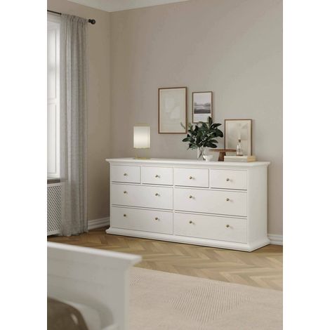 Cómoda Dmora de ocho cajones, color blanco, 183,4 x 86,88 x 48,5 cm, con embalaje reforzado (1/5)