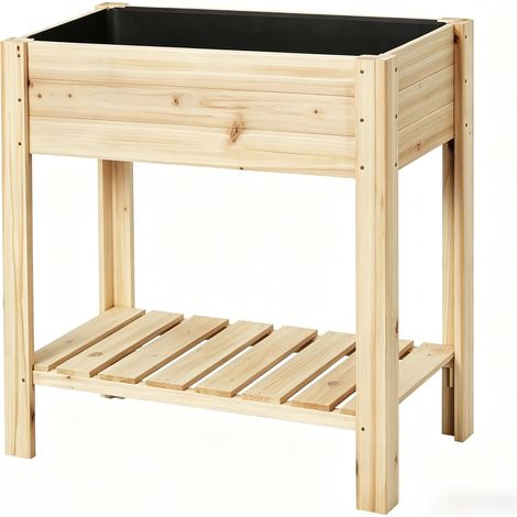 Bac à plantes surélevé en bois d'épicéa avec étagère, 80 x 75 x 40 cm, couleur bois (1/5)