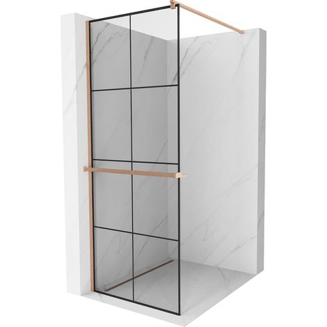 Mexen Kioto+ mampara de ducha con estante Walk-in 80 x 200 cm, rejilla negra, cobre cepillado - 800-080-121-65-77 (1/5)
