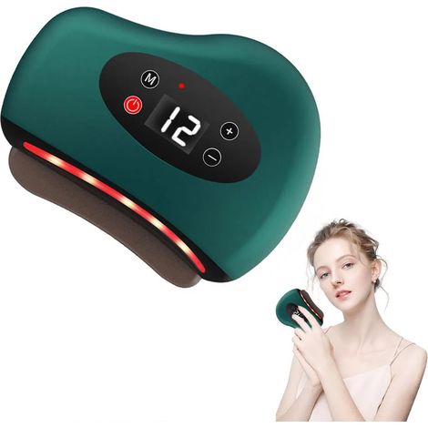 Masajeador eléctrico tipo gua sha, apto para espalda, cuello y rostro, con funciones de vibración y calor. (1/5)