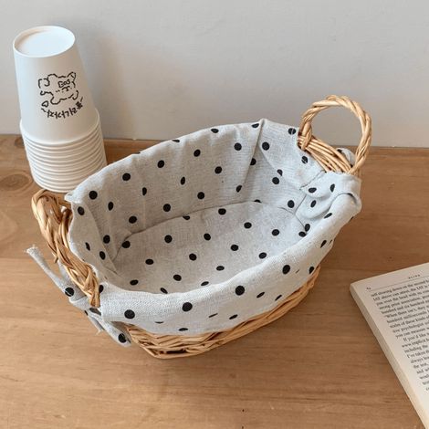 JSSEVN - Handwoven rattan storage basket with handle, breathable and reinforced weave, rectangular shape, for elegant office organization (1/5)