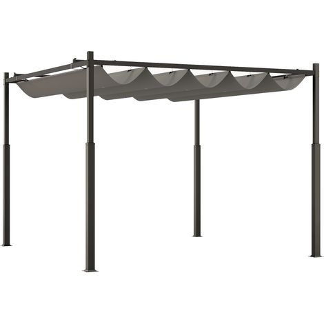 3 x 3(m) Metal Pergola with Retractable Roof and Magnetic Fixture, Outdoor Gazebo Garden Pergola Kit Sun Shade Canopy, UPF30+, 80mm Metal Column, Grey