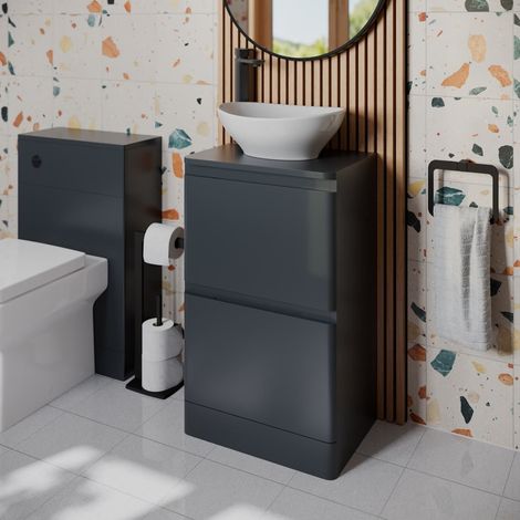 Bathroom Cloakroom Vanity Unit Wash Storage Cabinet Countertop Basin Grey 500mm (1/5)