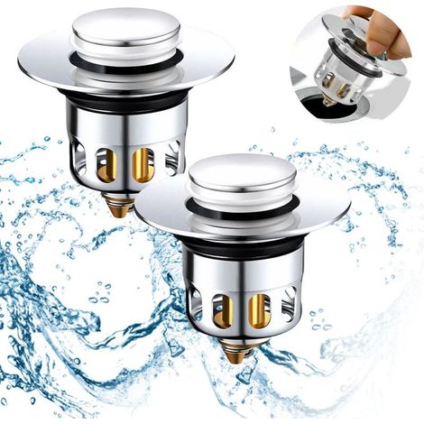 2 Pcs Bonde de Lavabo Pop-Up Universel Bonde Lavabo Filtre de Vidange Anti-Bloqué Bouchon d'évier pour Trous de Drainage 34 - 40mm (1/5)