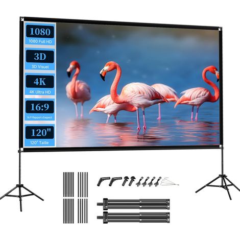 120 Inch Projection Screen on Stand, 16:9, 4K HD Foldable Projector Screen with Carry Bag for Indoor, Home Cinema, Garden Cinema (1/5)